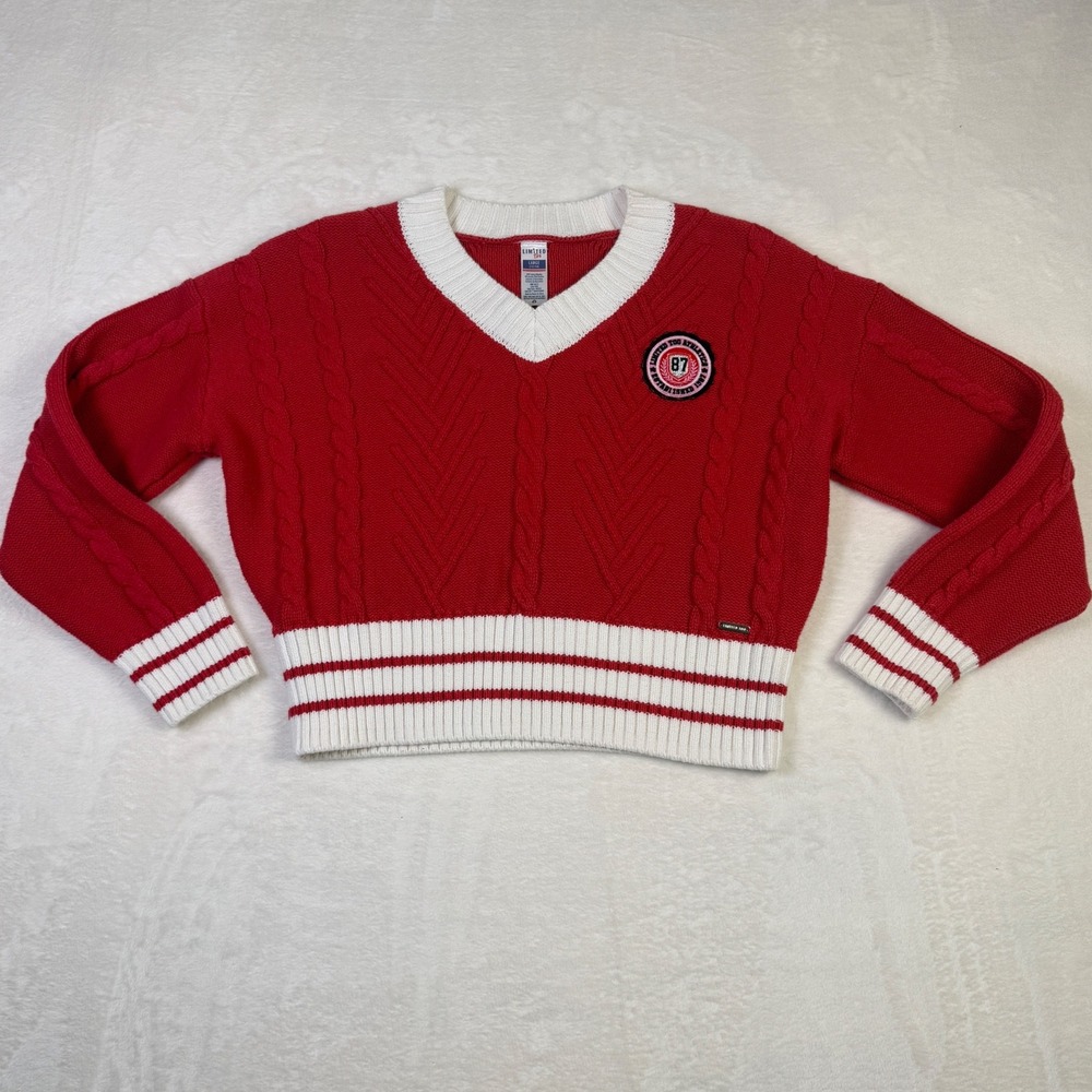 Y2K Limited Too Collegiate Preppy V-Neck Sweater Red White‎ Girls Large 12/14
